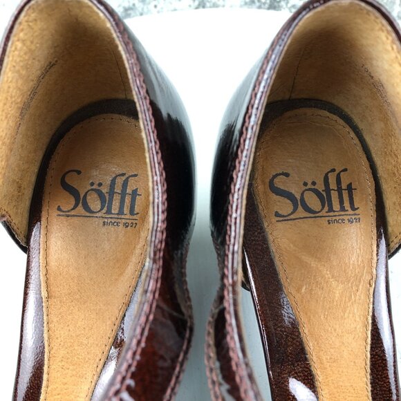 Sofft Women's Size 10M Brown Patent Leather Open Toe Ankle Strap Sandals Heels - Picture 13 of 15